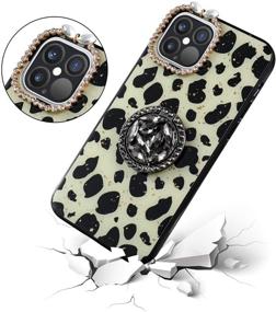 img 2 attached to Aulzaju iPhone 12 Pro Max Case for Women with Ring Kickstand - Luxury, Pretty Bling Diamond 📱 Glitter Girly Hard Back, Cute Gold Sparkle Designer Sleek TPU Edge Bumper Phone Case - 6.7 Inch Cheetah Pattern