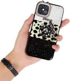 img 1 attached to Aulzaju iPhone 12 Pro Max Case for Women with Ring Kickstand - Luxury, Pretty Bling Diamond 📱 Glitter Girly Hard Back, Cute Gold Sparkle Designer Sleek TPU Edge Bumper Phone Case - 6.7 Inch Cheetah Pattern