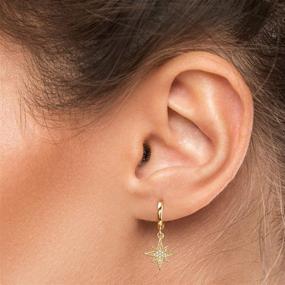 img 3 attached to 🌟 Ldurian Small Hoop Earrings: 14K Gold Plated Huggies with CZ Charms for Delicate Women & Teens