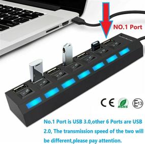 img 3 attached to 🔌 High-Speed Multi-Port USB Hub: 7 Port USB 3.0 &amp; 2.0 Splitter with On/Off Switches - Ideal for MacBook, Mac Pro, PC, and More!