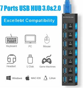 img 2 attached to 🔌 High-Speed Multi-Port USB Hub: 7 Port USB 3.0 &amp; 2.0 Splitter with On/Off Switches - Ideal for MacBook, Mac Pro, PC, and More!