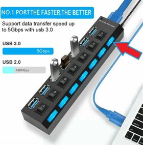 img 1 attached to 🔌 High-Speed Multi-Port USB Hub: 7 Port USB 3.0 &amp; 2.0 Splitter with On/Off Switches - Ideal for MacBook, Mac Pro, PC, and More!