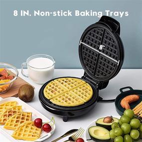 img 2 attached to 🧇 VCJ 8-Inch Round Waffle Maker - 1000W Mini Waffle Iron with Anti-Overflow Design, Non-Stick Coated Plates, Indicator Light, Adjustable Temperature Control