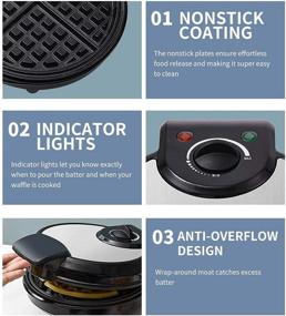 img 1 attached to 🧇 VCJ 8-Inch Round Waffle Maker - 1000W Mini Waffle Iron with Anti-Overflow Design, Non-Stick Coated Plates, Indicator Light, Adjustable Temperature Control