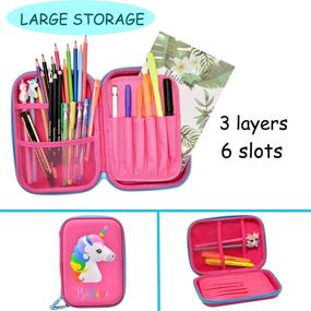 img 1 attached to 🦄 Rose Pink Unicorn Pencil Case: Big Capacity Multi Compartment Stationery Box for Girls - Anti-Shock, 3D Cute EVA Pencil Box for Kids, Teens, and Adults