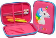 🦄 rose pink unicorn pencil case: big capacity multi compartment stationery box for girls - anti-shock, 3d cute eva pencil box for kids, teens, and adults логотип