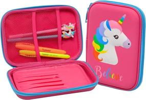 img 4 attached to 🦄 Rose Pink Unicorn Pencil Case: Big Capacity Multi Compartment Stationery Box for Girls - Anti-Shock, 3D Cute EVA Pencil Box for Kids, Teens, and Adults