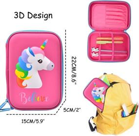 img 3 attached to 🦄 Rose Pink Unicorn Pencil Case: Big Capacity Multi Compartment Stationery Box for Girls - Anti-Shock, 3D Cute EVA Pencil Box for Kids, Teens, and Adults