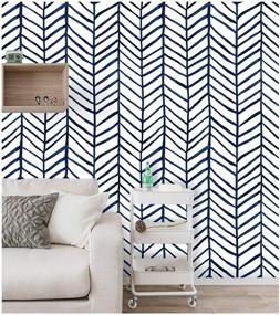 img 2 attached to HaokHome 96020-2 Modern Stripe Peel and Stick Wallpaper: Herringbone Navy Blue Vinyl for Bedroom Decor - Removable & Stylish 17.7in x 9.8ft