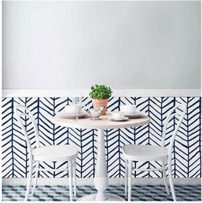 img 3 attached to HaokHome 96020-2 Modern Stripe Peel and Stick Wallpaper: Herringbone Navy Blue Vinyl for Bedroom Decor - Removable & Stylish 17.7in x 9.8ft