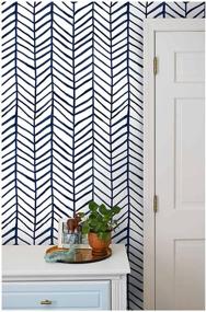 img 1 attached to HaokHome 96020-2 Modern Stripe Peel and Stick Wallpaper: Herringbone Navy Blue Vinyl for Bedroom Decor - Removable & Stylish 17.7in x 9.8ft