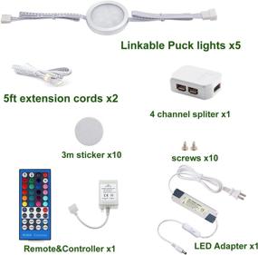 img 3 attached to 🌈 AIBOO 24V Round Color Changing Puck Lights Kit - Multicolor Under Counter Lighting Kit - Linkable for Kitchen, Cabinet, Showcase, Display, Bedroom - 40 Key Dimmable Remote Included - 12W 5 Packs - RGB+White RGW