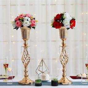 img 3 attached to 🌼 Pair of Elegant Gold Metal Wedding Reception Centerpieces - Tall Flower Vase Stands for Party, Events, Birthdays, and Celebrations (23.2in)