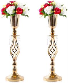img 4 attached to 🌼 Pair of Elegant Gold Metal Wedding Reception Centerpieces - Tall Flower Vase Stands for Party, Events, Birthdays, and Celebrations (23.2in)