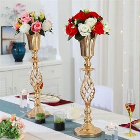 img 2 attached to 🌼 Pair of Elegant Gold Metal Wedding Reception Centerpieces - Tall Flower Vase Stands for Party, Events, Birthdays, and Celebrations (23.2in)