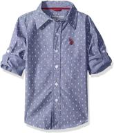 u.s. polo assn. boys' 👕 stylish long sleeve printed chambray woven shirt logo