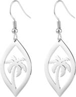 🌴 teamer coconut palm tree dangle earrings - silver stainless steel beach jewelry for women and girls, hollow out fashion accessories for summer logo