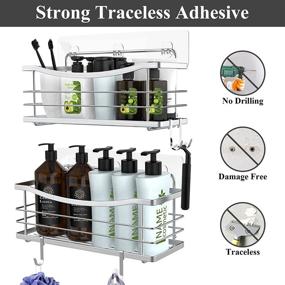img 1 attached to 🚿 3-Pack ODesign Shower Caddy with Removable Hooks - Rustproof Stainless Steel, Wall-Mounted Organizer for Shampoo, Conditioner, Soap, Razor, Sponge - Shower Shelf Basket, Kitchen, Bathroom Storage Solution - No Drilling Required