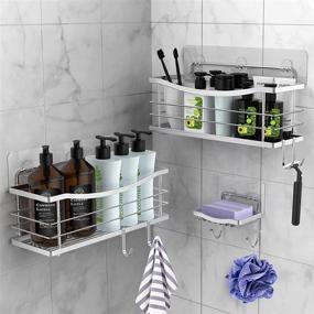 img 4 attached to 🚿 3-Pack ODesign Shower Caddy with Removable Hooks - Rustproof Stainless Steel, Wall-Mounted Organizer for Shampoo, Conditioner, Soap, Razor, Sponge - Shower Shelf Basket, Kitchen, Bathroom Storage Solution - No Drilling Required
