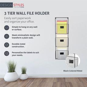 img 1 attached to 📁 Designstyles Three Tier Wall File Holder - Sturdy Black Metal Rack with Ample Slots for Effortless Organization, Wall and Door Mounted for Office, Home, and Work