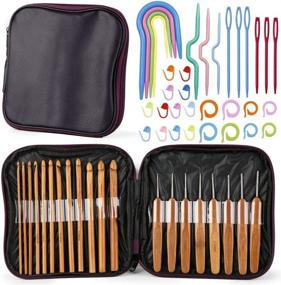 img 4 attached to Mayboos Bamboo Crochet Hooks Kit - 20 Pieces, Wooden Hooks Set, Ergonomic Design, Eco-Friendly, 🎋 Sizes C to N, Silver-Plated Aluminum Hooks from 1.0 to 10.0 MM - Including Crochet Accessories