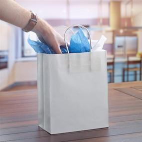 img 2 attached to 🛍️ 25 Count Bulk WonderEsque White Paper Bags with Handles - Ideal for Baby Shower, Birthday Parties, Gift Giving, Restaurant Takeouts, Shopping, Retail - Size (8"x4.75"x10")...