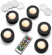 💡 black under cabinet lighting set of 6 - dimmable led lights with wireless remote control - 3000k warm white, battery operated - low profile puck design, auto-off feature - energy-efficient, low power consumption логотип