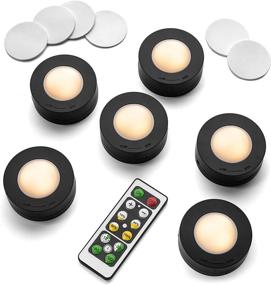 img 4 attached to 💡 Black Under Cabinet Lighting Set of 6 - Dimmable LED Lights with Wireless Remote Control - 3000K Warm White, Battery Operated - Low Profile Puck Design, Auto-Off Feature - Energy-efficient, Low Power Consumption