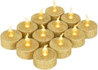 🕯️ homemory глиттерные золотые светодиодные чайные свечи на батарейках - мигающие свечи в подарок на праздник, свадьбу, вечеринку, оформление к рождеству - набор из 12 штук, батарейки включены. логотип