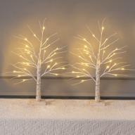 🎄 meetyamor 2ft 24lt led birch tree, set of 2 mini white artificial christmas trees decorations, party home wedding tabletop centerpieces indoor winter decor, money-saving logo