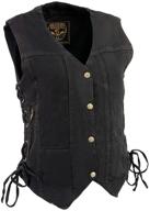 stylish and functional: milwaukee leather mdl4020 ladies classic black ‘6 pocket’ side lace denim vest logo