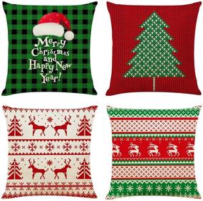 img 4 attached to Ogrmar 4PCS 18x18 inch Throw Pillow Covers Christmas Decorative Couch Pillow Cases Cotton Linen Pillow Square Cushion Cover for Sofa, Couch, Bed and Car (Christmas-G)