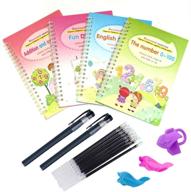📚 reusable english magic practice copybook for kids - handwriting, drawing, math, and alphabet numbers - includes magic pens for reusable magic calligraphy and tracing logo