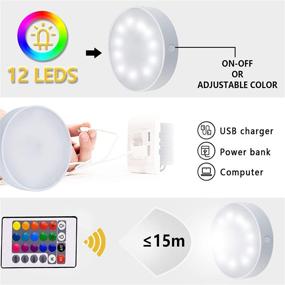 img 2 attached to 🔦 T4U888 Puck Lights: 16 Color LED Under Cabinet Lighting with Remote Control, USB Rechargeable & Dimmable - Ideal for Bedrooms, Kitchen, Closet, Hallway