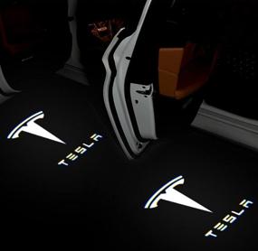 img 4 attached to Enhance Your Tesla Model 3/Y/S/X with Carwiner LED Puddle Lights - Interior Car Logo Projector Door Step Accessory, 2 Pack (T logo with letters)