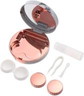 compact and chic rose gold-square contact lens travel kit: mini stylish simple contact lens case, beegift container set with mirror, bottle, and tweezers logo