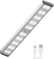 wireless motion sensor closet lights - 20 led under cabinet lighting with rechargeable battery - portable night light for closets, cabinets, spice racks - magnetic & safe - silver logo