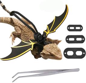 img 4 attached to 🦎 AUBBC Lizard Leash, Adjustable Bearded Dragon Harness with Reptile Feeding Pliers, Soft Leather Reptile Leash with Stylish Gold Wing | Ideal for Small, Medium, and Large Reptiles and Pets