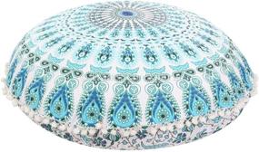 img 4 attached to 🌺 32-Inch Round Mandala Decorative Pillow Cover, Bohemian Indian Ottoman Poufs, Pom Pom Pillow Cases, Outdoor Cushion Cover - Pattern 5