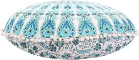 img 1 attached to 🌺 32-Inch Round Mandala Decorative Pillow Cover, Bohemian Indian Ottoman Poufs, Pom Pom Pillow Cases, Outdoor Cushion Cover - Pattern 5