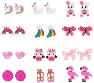 elesa miracle kids set of 12 flamingo mermaid unicorn clip-on earrings - great value for little girls logo