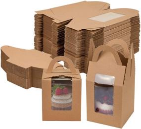 img 4 attached to Jucoan 100 Pack Brown Cupcake Boxes with Window and Handles, Single Kraft Paper Containers for Party, Baby Shower