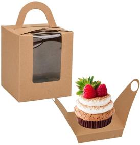 img 2 attached to Jucoan 100 Pack Brown Cupcake Boxes with Window and Handles, Single Kraft Paper Containers for Party, Baby Shower