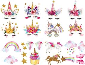 img 4 attached to 🦄 Glitter Unicorn Iron-on Transfers for Birthday Girl - Magical HTV Decorations for Kid's T-Shirts, Bed Sheet Set, Cushions - Eco-Friendly 21Pcs