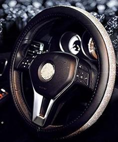 img 1 attached to 🖤 Black Silver 2019 Small Crystal Steering Wheel Cover with Rhinestones Diamond Bling for Women - 14-14.25 Inches