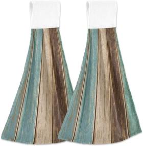 img 4 attached to 🧺 Set of 2 Brown Stripe Retro Wood Hanging Kitchen Towels - Dish Cloth Tie Towels with Hand Towel for Tea Bar, Bathroom, Tabletop Home Decor