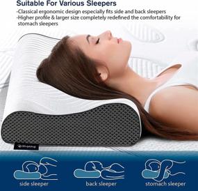 img 2 attached to 🌙 Подушка Moonlight Family Memory Foam Contour: Гелевая ортопедическая поддержка для шейного отдела позвоночника, подходит для спящих на спине и на боку, размер Queen – Ощутите облегчение боли и научитесь спать лучше с съемным мягким чехлом, который можно стирать.