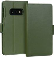 📱 fyy samsung galaxy s10e 5.8" luxury cowhide genuine leather rfid blocking handcrafted wallet case - green, with kickstand function and card slots logo