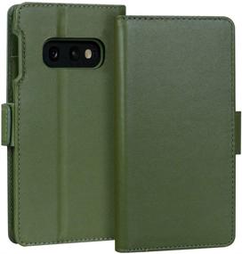 img 4 attached to 📱 FYY Samsung Galaxy S10e 5.8" Luxury Cowhide Genuine Leather RFID Blocking Handcrafted Wallet Case - Green, with Kickstand Function and Card Slots