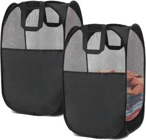 img 4 attached to 🧺 Convenient BENJUNC 2 Laundry Baskets: Pop-up, Foldable, Mesh with Reinforced Handles, in Black